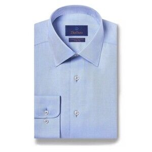 NWT $155 David Donahue Men's Trim Fit Non-Iron Dress Shirt Sky Blue 17 x 32/33